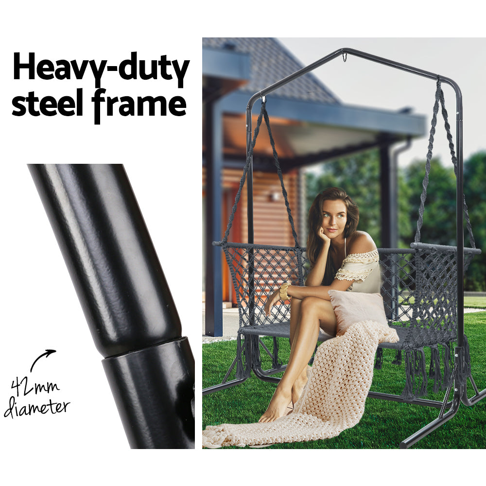 Hammock Chair with Stand Macrame Outdoor Garden 2 Seater Grey