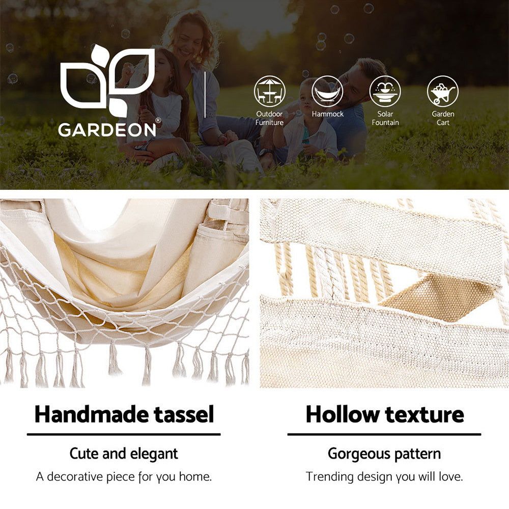 Hammock Chair with Steel Stand Hanging Outdoor Tassel Cream