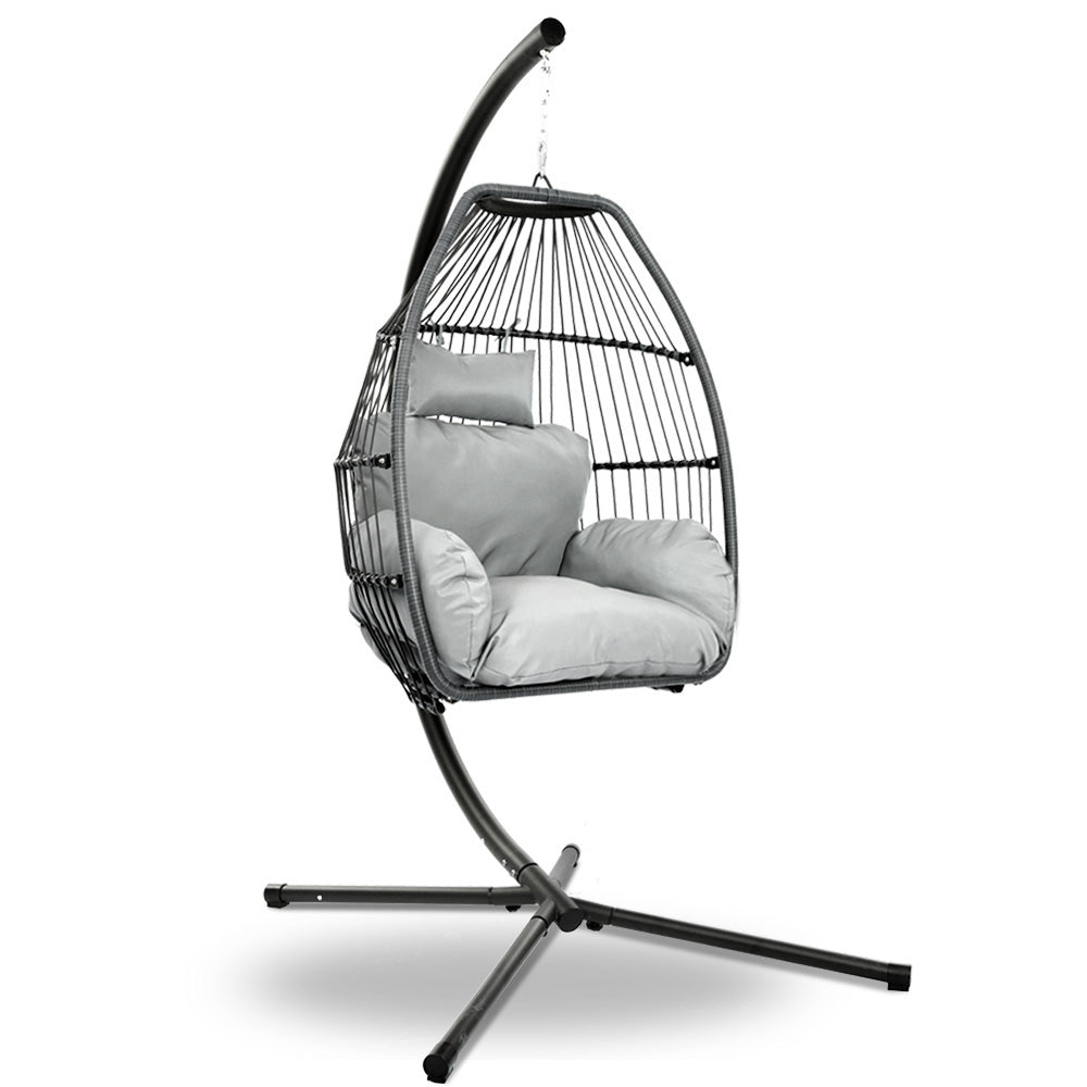 Outdoor Egg Swing Chair Wicker Rope Furniture Pod Stand Cushion Grey