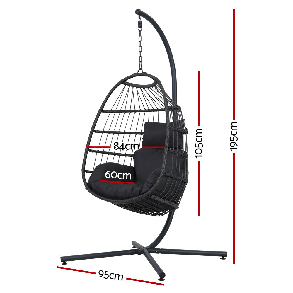 Outdoor Egg Swing Chair Hanging Chair Wicker Rope Pod Stand Foldable Grey