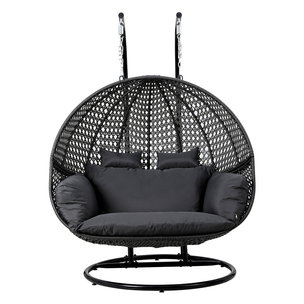 Outdoor Egg Swing Chair Wicker Furniture Pod Stand Cushion 2 Seater Grey