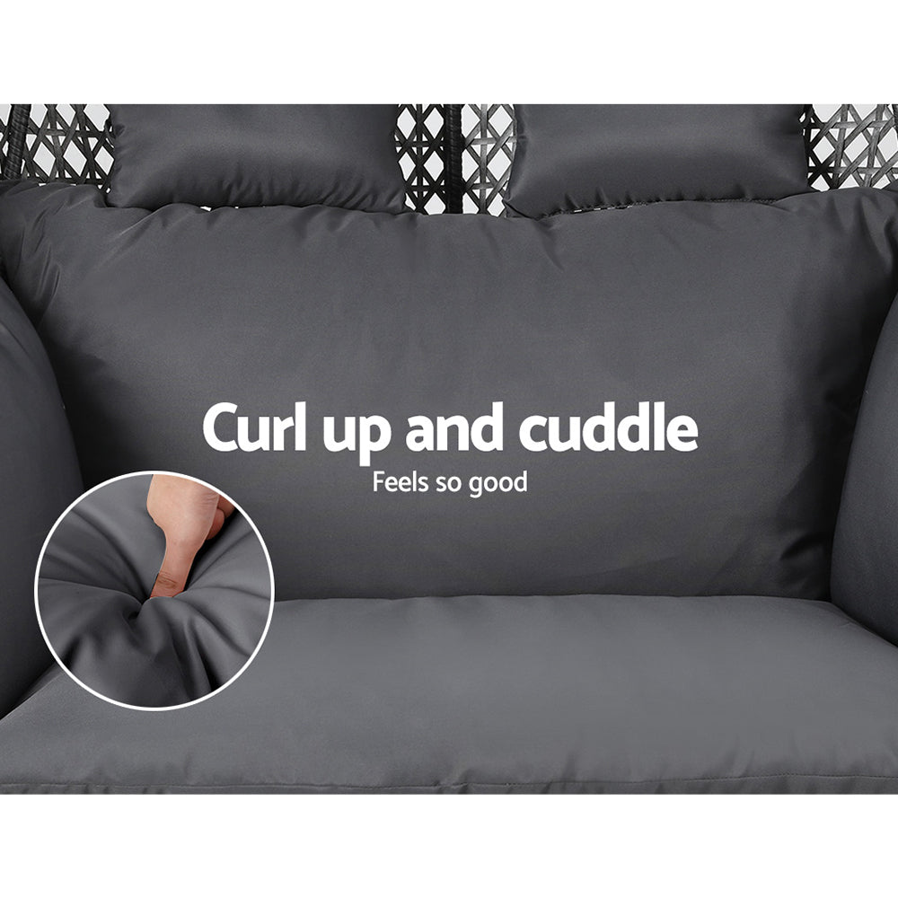 Outdoor Egg Swing Chair Wicker Furniture Pod Stand Cushion 2 Seater Grey