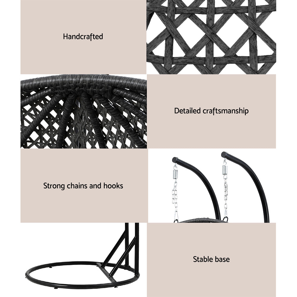 Outdoor Egg Swing Chair Wicker Furniture Pod Stand Cushion 2 Seater Grey