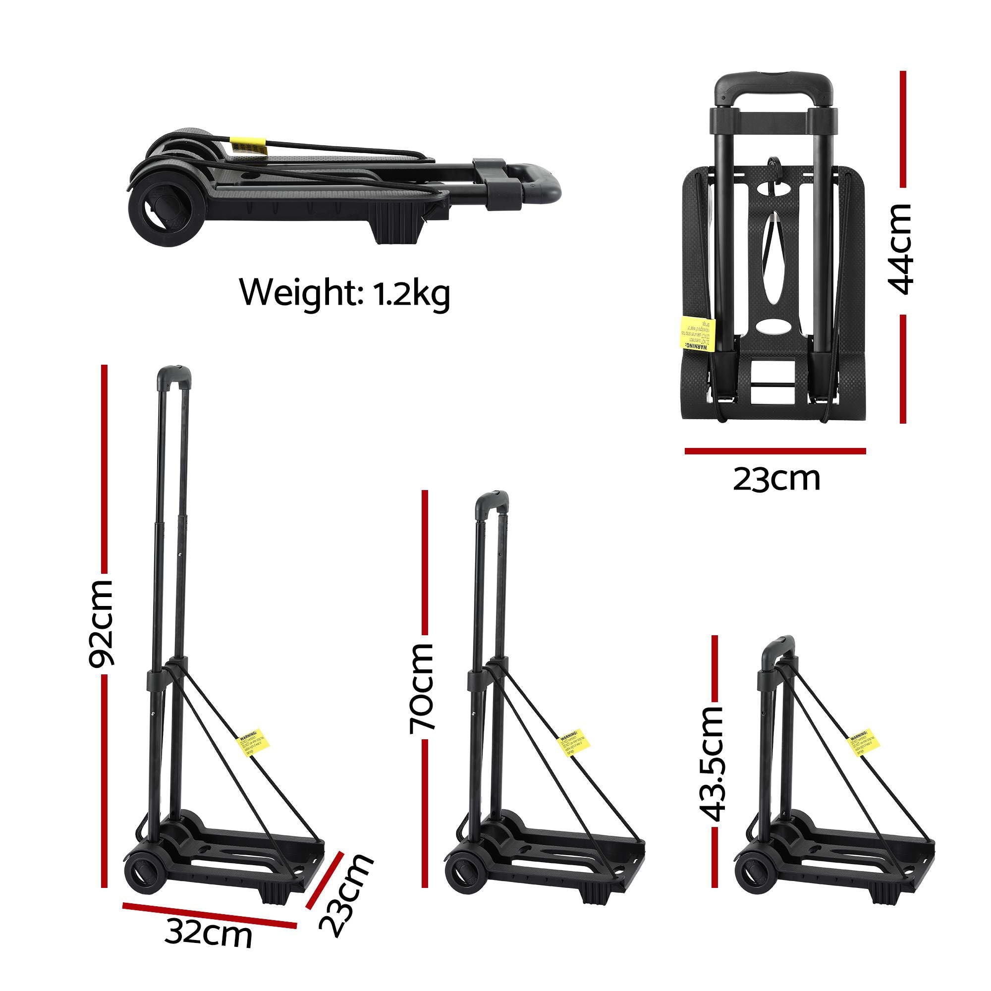 Giantz Folding Trolley Portable Hand Truck Lightweight Travel Luggage Black