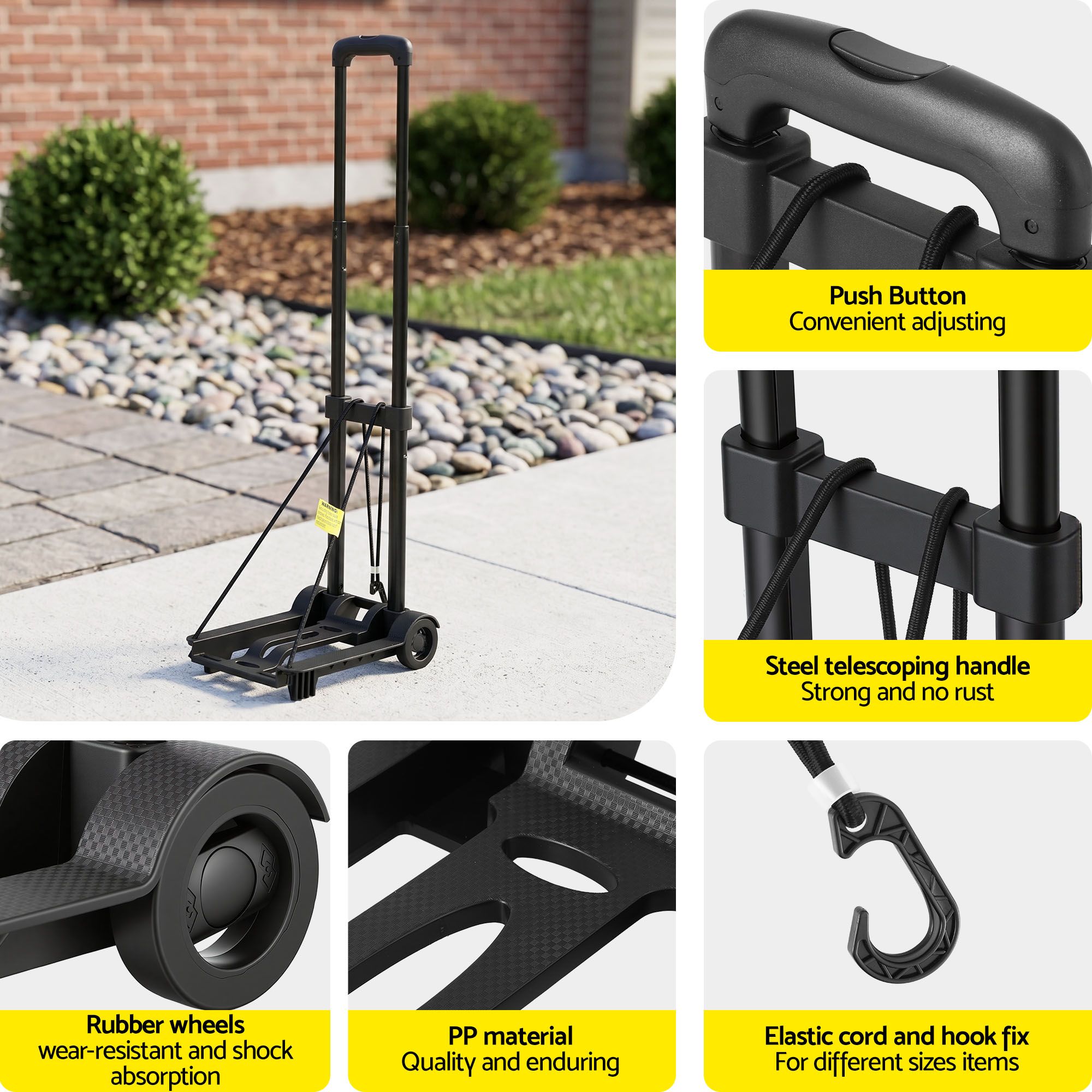 Giantz Folding Trolley Portable Hand Truck Lightweight Travel Luggage Black
