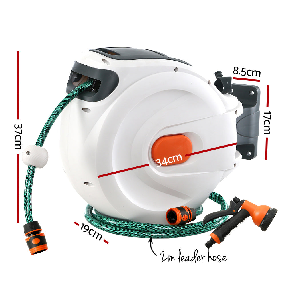 Green Fingers Water Hose Reel 20M Retractable Garden Spray Gun Auto Rewind