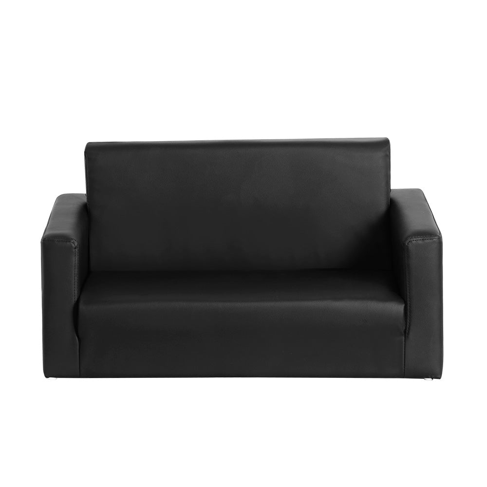Kids Sofa 2 Seater Children Flip Open Couch PU Leather Armchair Black