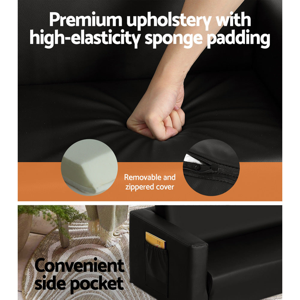 Kids Sofa 2 Seater Children Flip Open Couch PU Leather Armchair Black