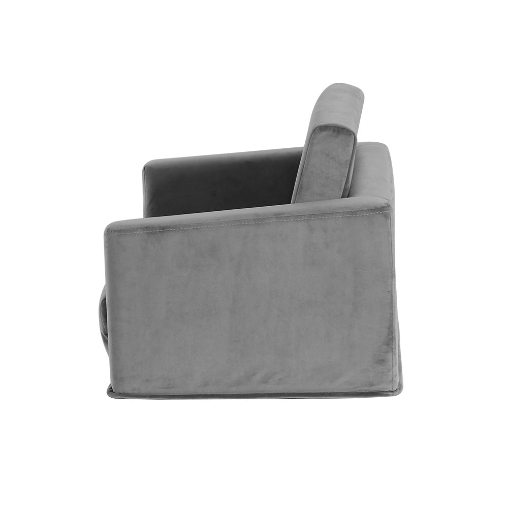 Kids Sofa 2 Seater Children Flip Open Couch Velvet Armchair Grey