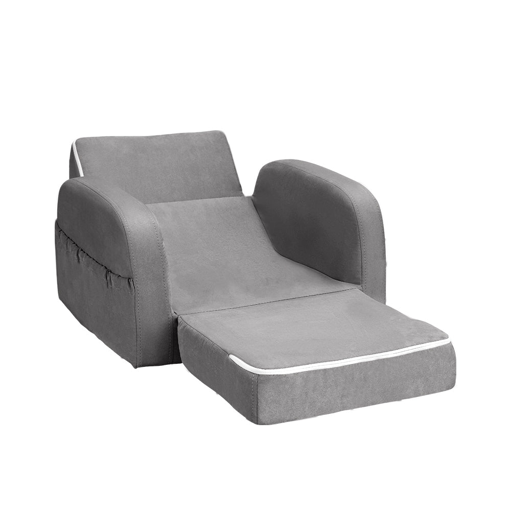Kids Sofa 1 Seater Children Flip Open Couch Lounger Armchair Soft Grey
