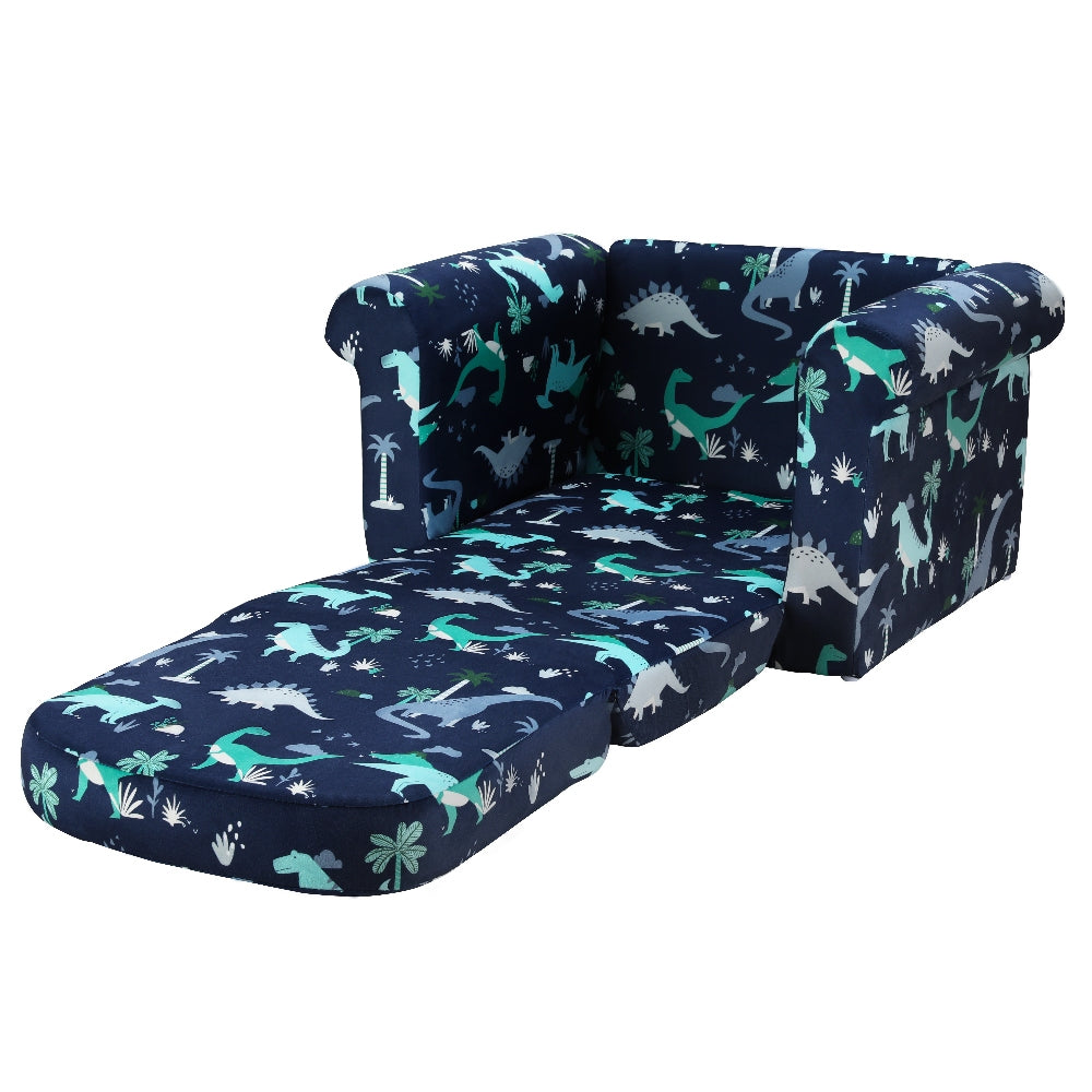 Keezi Kids Sofa 1 Seater Children Flip Open Couch Lounger Armchair Dinosaur Navy