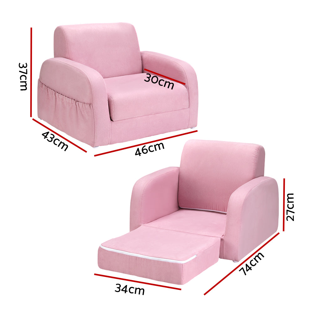 Kids Sofa 1 Seater Children Flip Open Couch Lounger Armchair Soft Pink