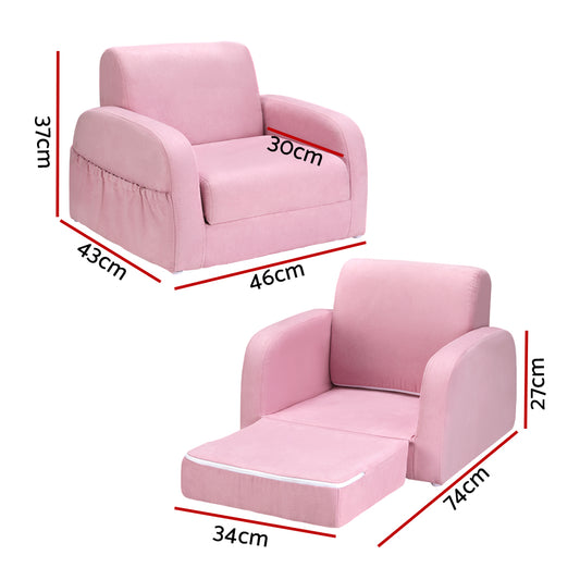 Kids Sofa 1 Seater Children Flip Open Couch Lounger Armchair Soft Pink