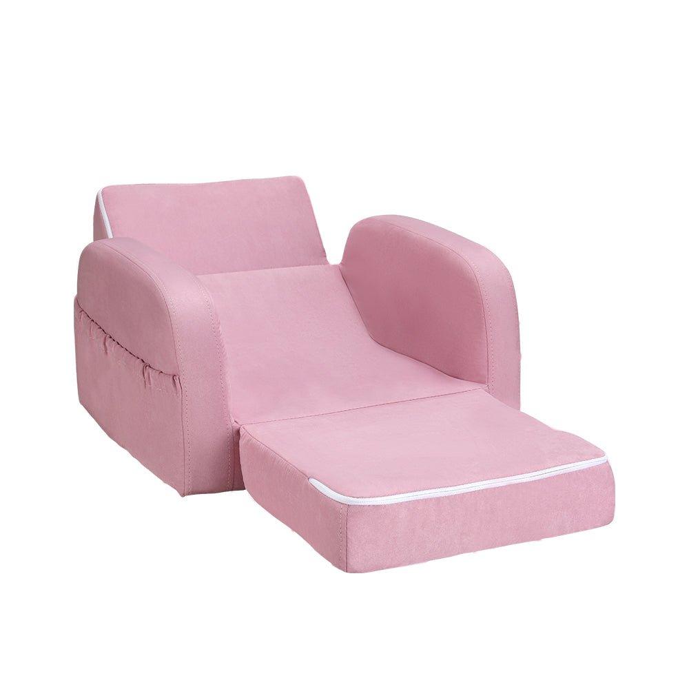 Kids Sofa 1 Seater Children Flip Open Couch Lounger Armchair Soft Pink