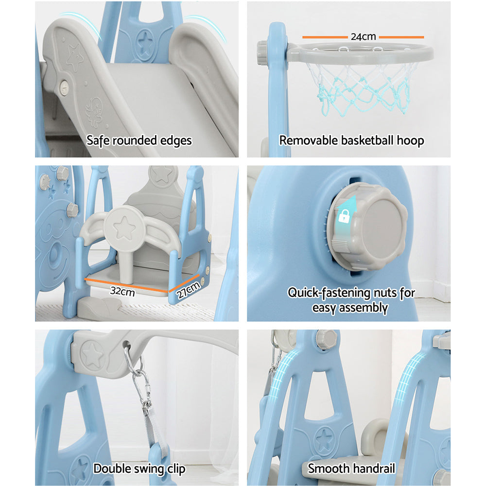 Kids Slide Swing Set Basketball Hoop Outdoor Playground Toys 170cm Blue