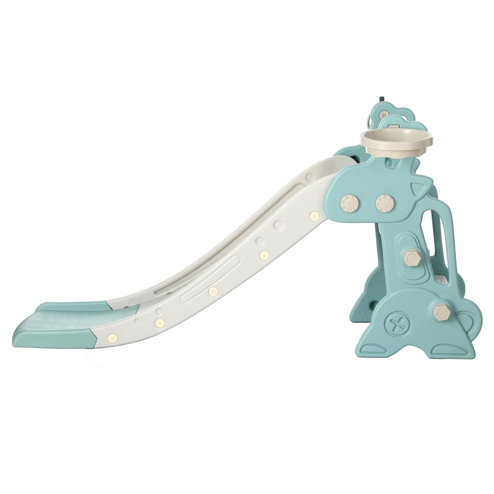 Kids Slide Set Basketball Hoop Ring Outdoor Playground Toy Deer 140cm Blue