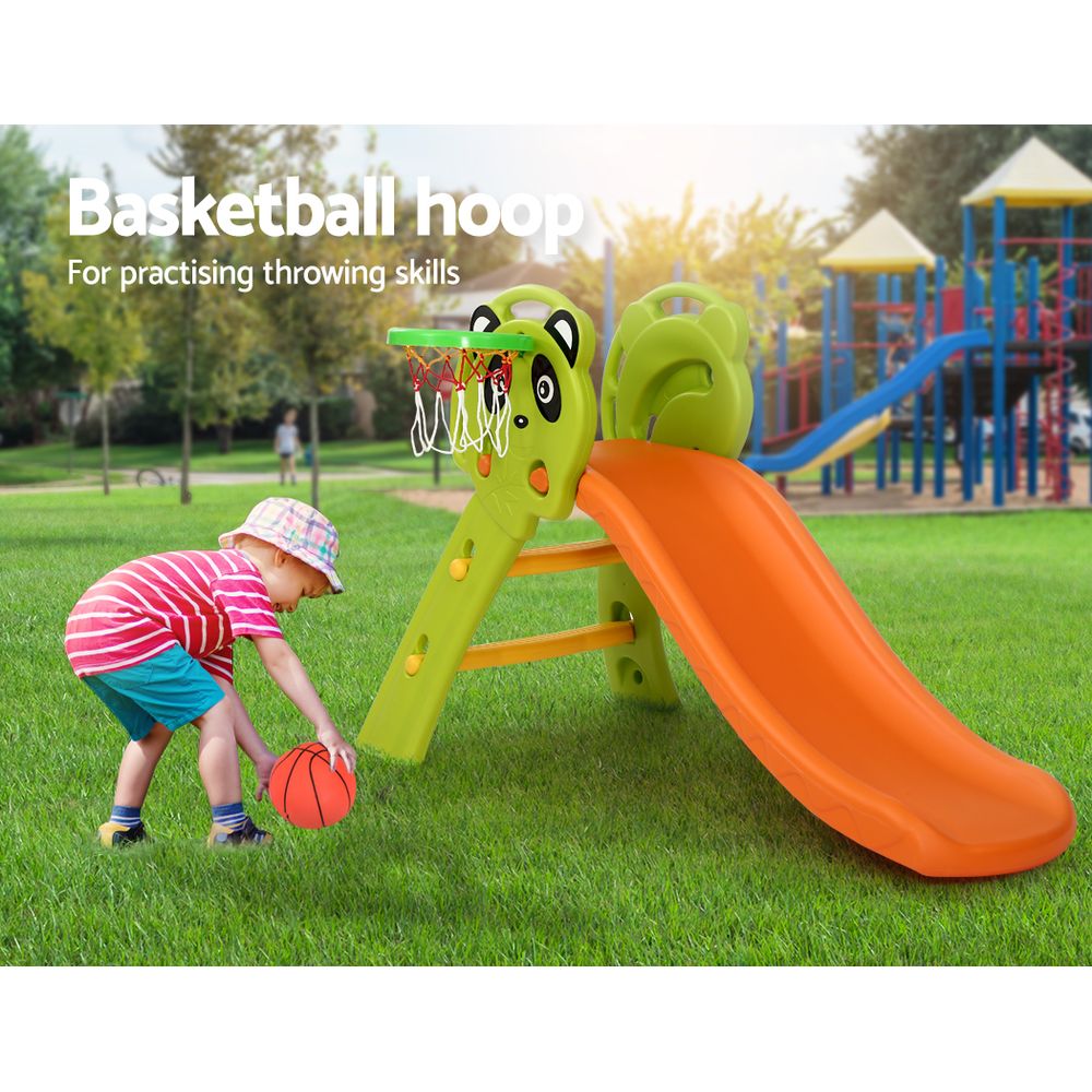 Kids Slide Set Basketball Hoop Indoor Outdoor Playground Toys 100cm Orange