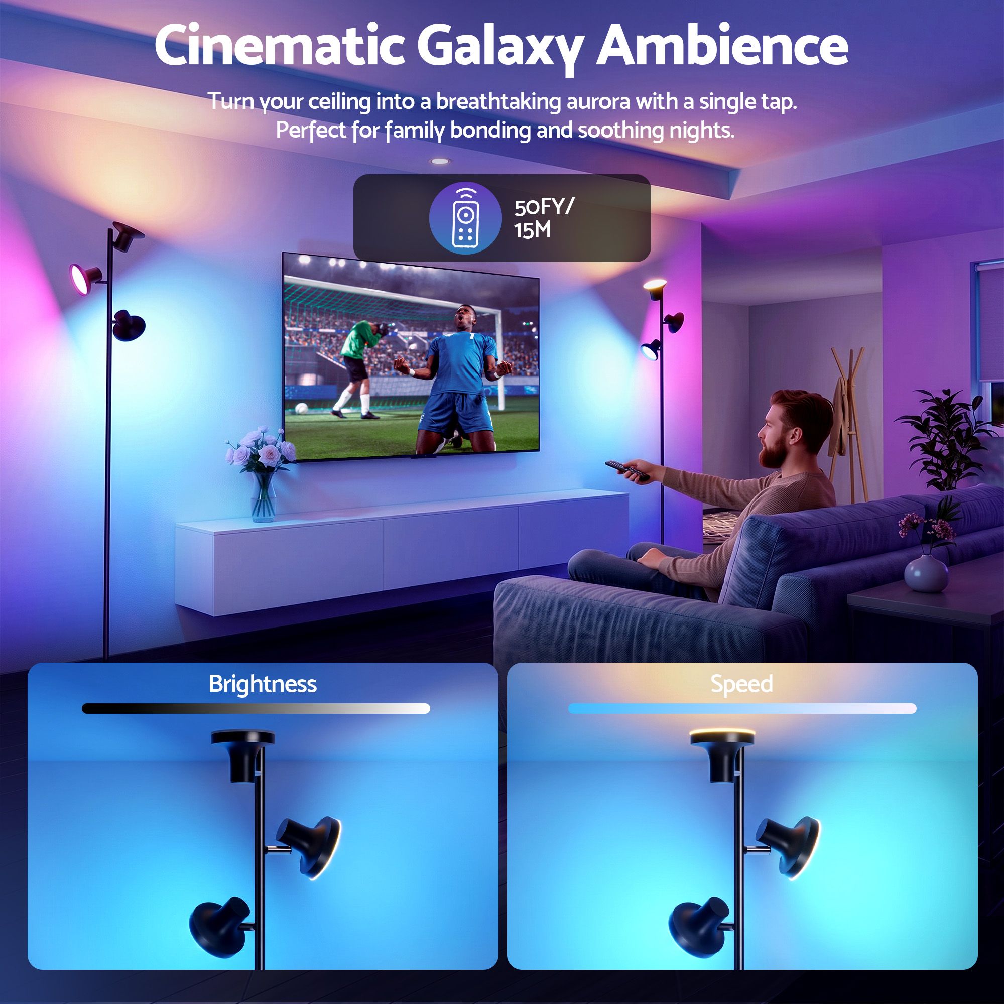 Artiss RGB Floor Lamp LED with 3 Swivel Lights Color Changing Lamp with Remote Stepless Dimmable