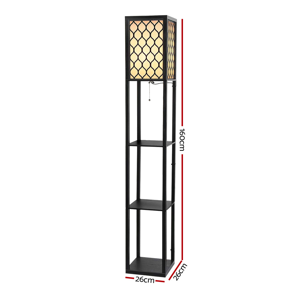 Floor Lamp 3 Tier Shelf Storage LED Light Stand Home Room Pattern Black