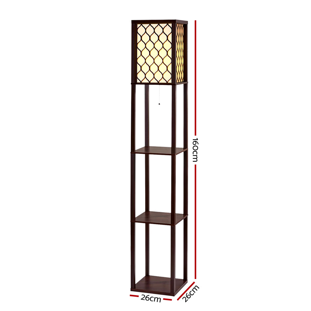 Floor Lamp 3 Tier Shelf Storage LED Light Stand Home Room Pattern Brown