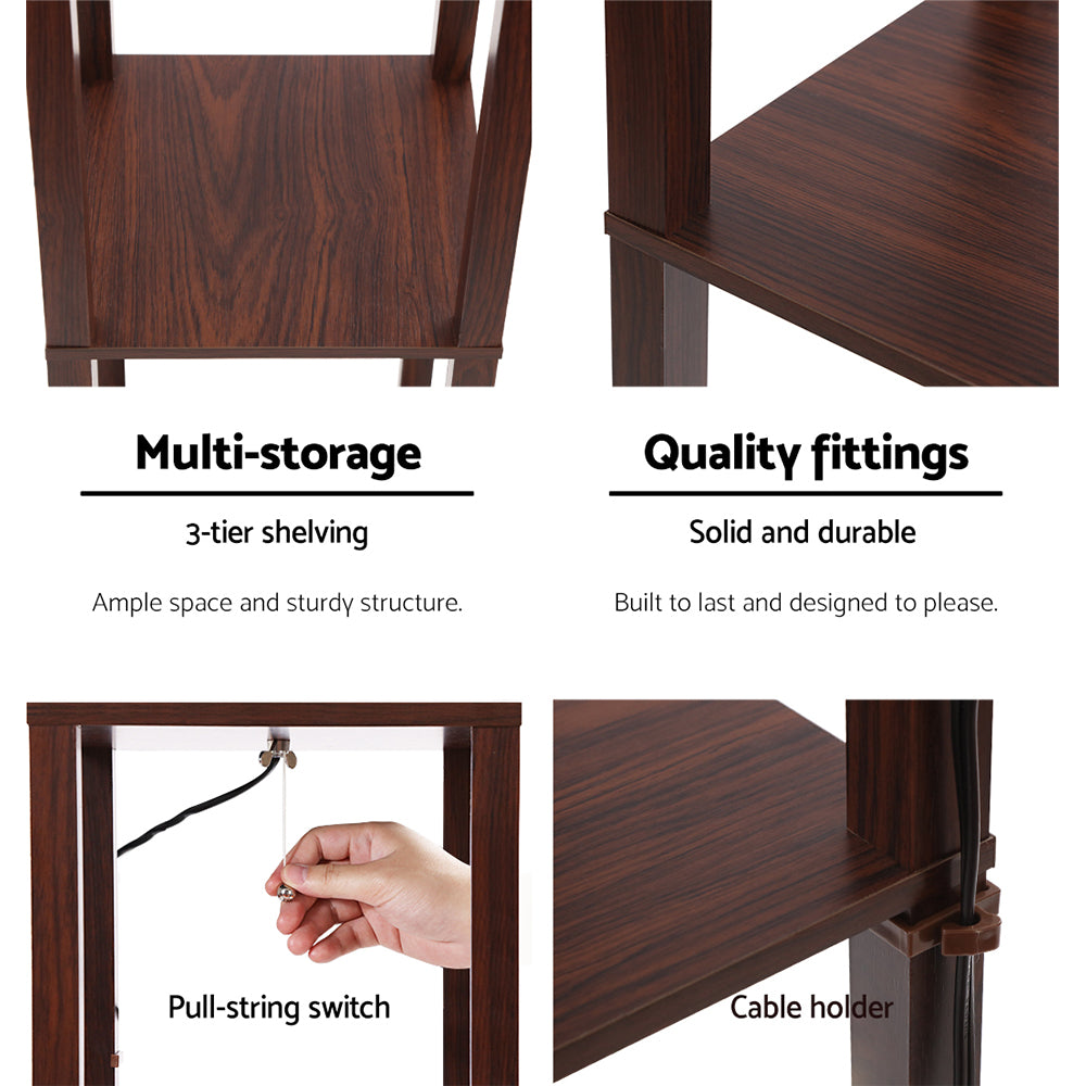 Floor Lamp 3 Tier Shelf Storage LED Light Stand Home Room Pattern Brown