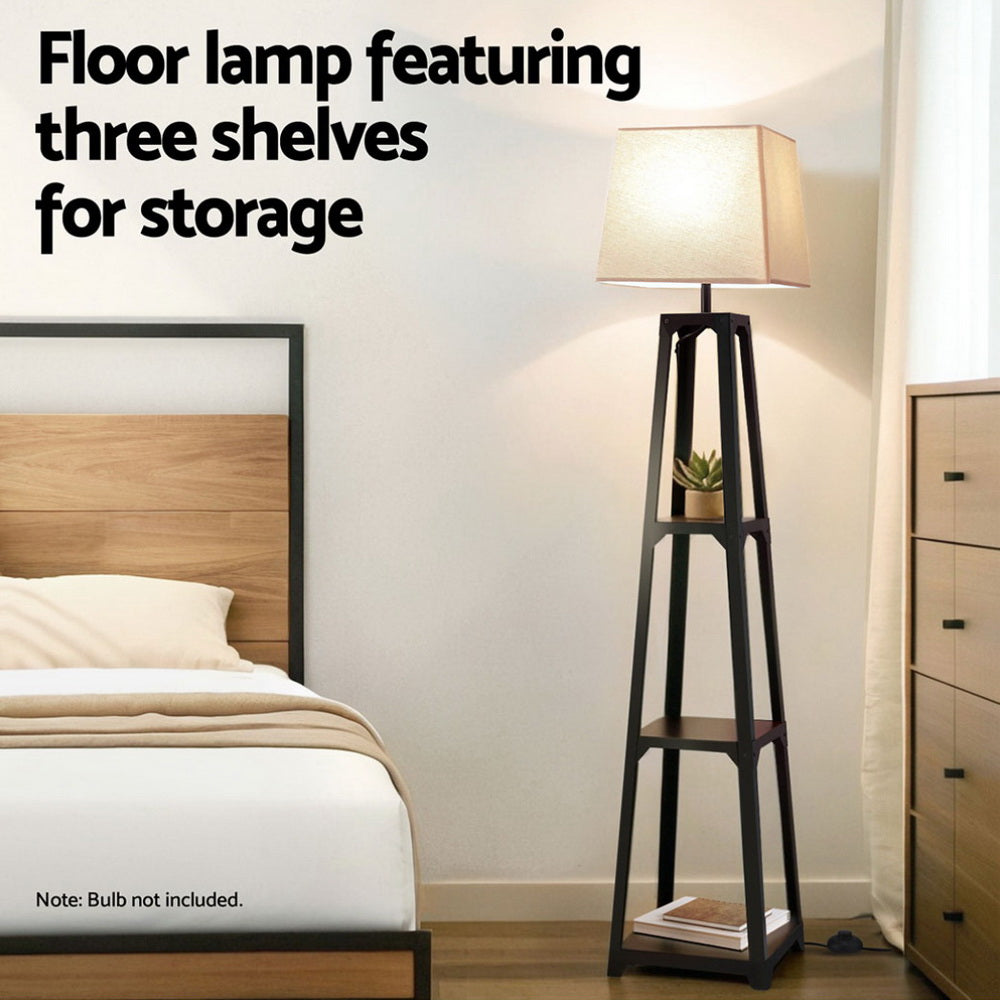 Floor Lamp 3 Tier Shelf Storage LED Light Stand Home Room Vintage White