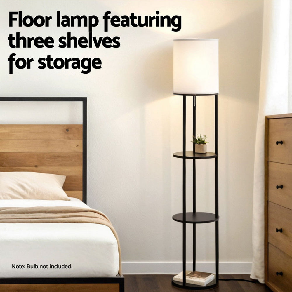 Floor Lamp 3 Tier Shelf Storage LED Light Stand Home Room Vintage Round