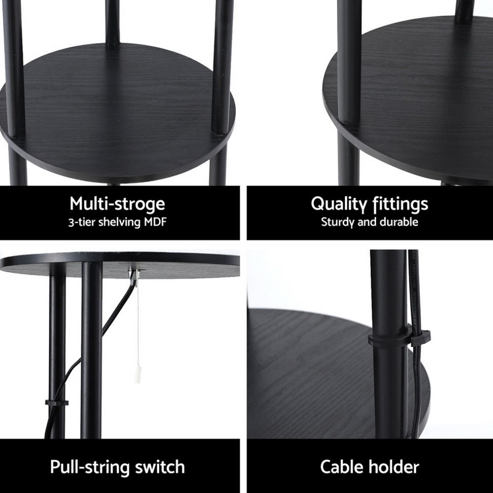 Floor Lamp 3 Tier Shelf Storage LED Light Stand Home Room Vintage Round