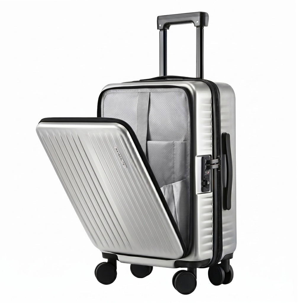 Wanderlite 20" Luggage Suitcase Front Pocket Travel Carry On Dual TSA Silver