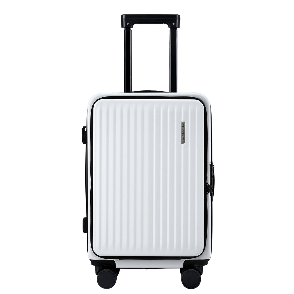 Wanderlite 20" Luggage Suitcase Front Pocket Travel Carry On Dual TSA White