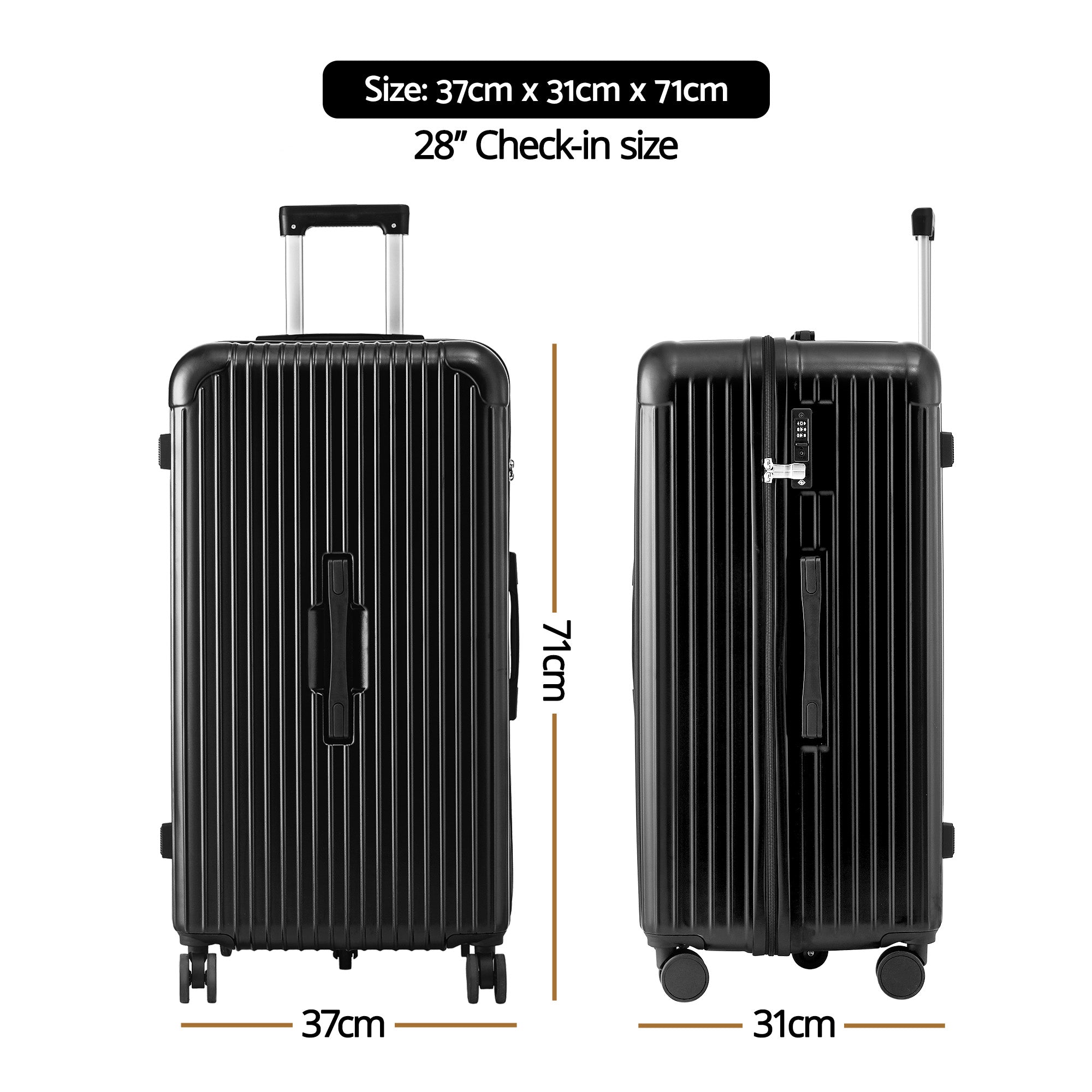 Wanderlite 28" Trunk Luggage Suitcase Travel 5 Wheels Type-C Port TSA Black