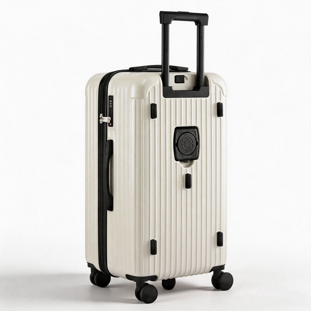 Wanderlite 28" Trunk Luggage Suitcase Travel 5 Wheels Type-C Port TSA Smoky White