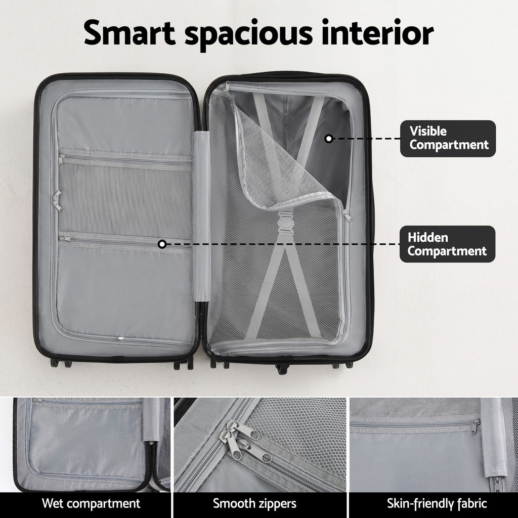 Wanderlite 28" Trunk Luggage Suitcase Travel 5 Wheels Type-C Port TSA Smoky White