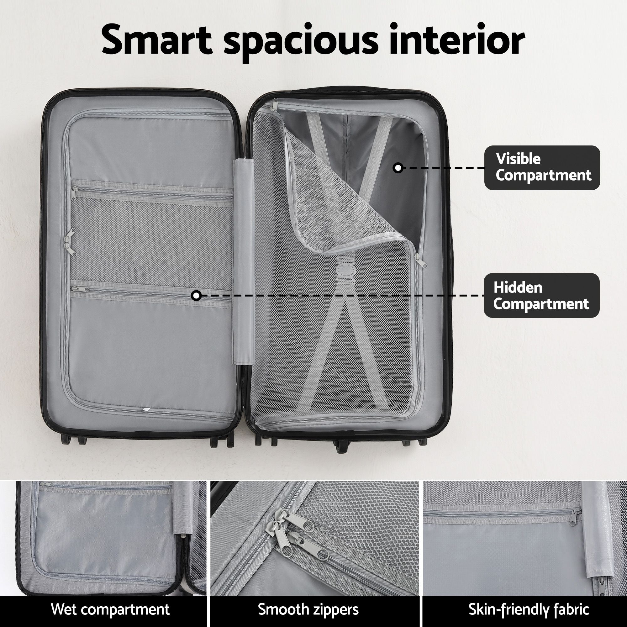 Wanderlite 28" Trunk Luggage Suitcase Travel 5 Wheels Type-C Port TSA Smoky White