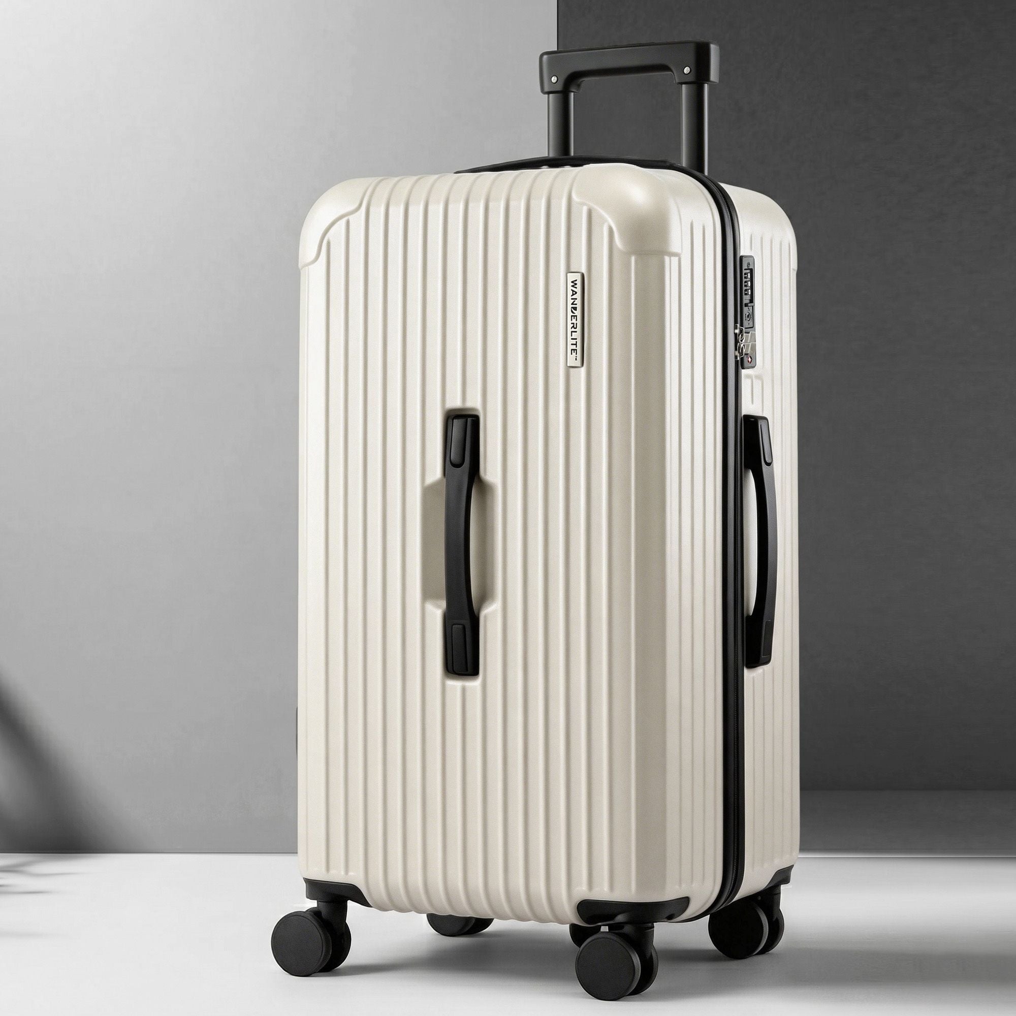 Wanderlite 28" Trunk Luggage Suitcase Travel 5 Wheels Type-C Port TSA Smoky White