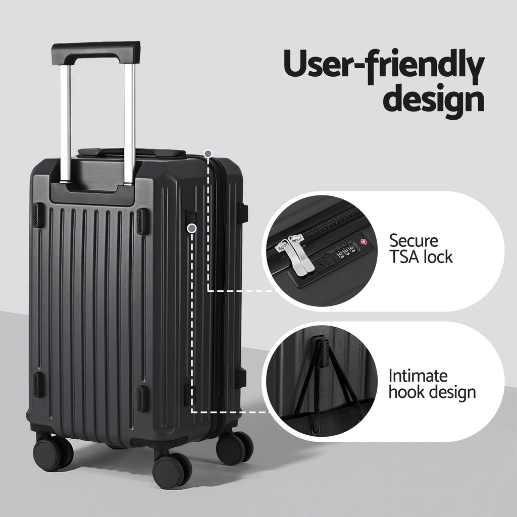 Wanderlite 20" Trunk Luggage Suitcase Travel Carry On TSA Lock Black