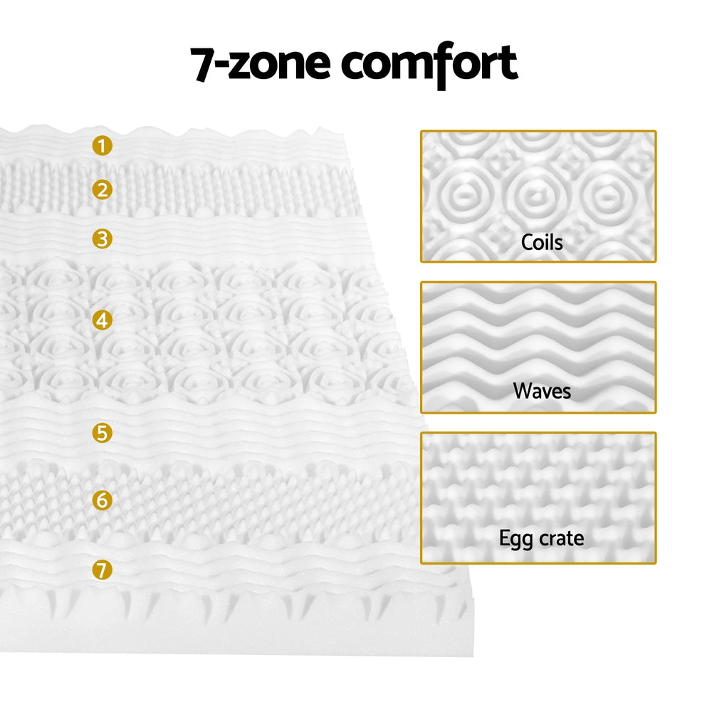 Memory Foam Mattress Topper 7-Zone Airflow Pad 8cm King White