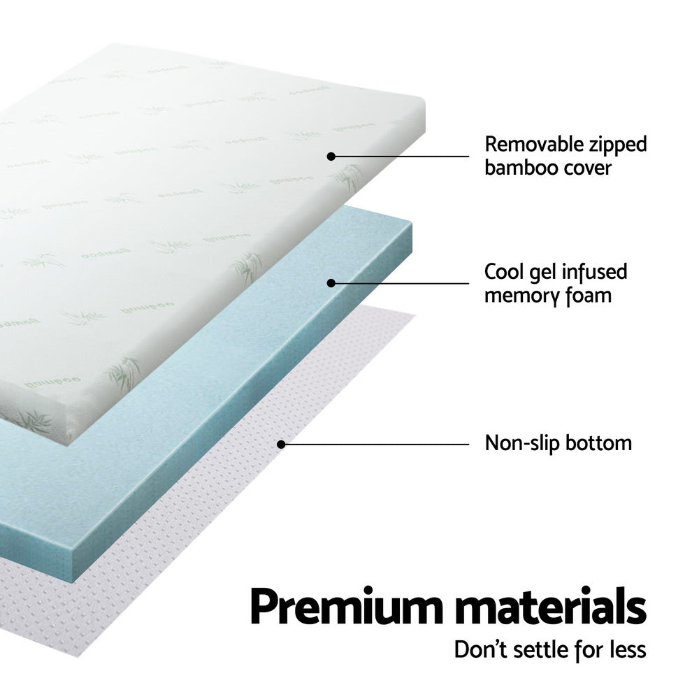 Memory Foam Mattress Topper Cool Gel Bed Mat Bamboo 10cm Double