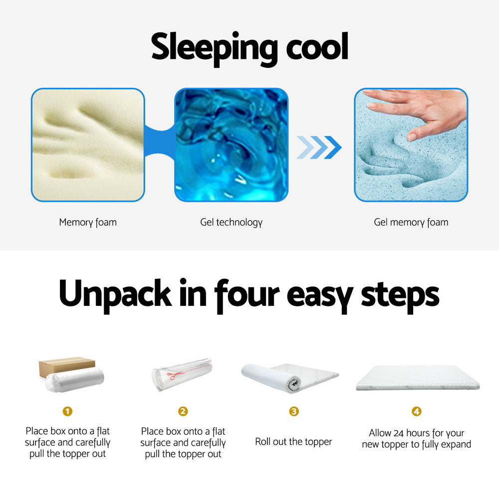 Memory Foam Mattress Topper Cool Gel Bed Mat Bamboo 10cm Double