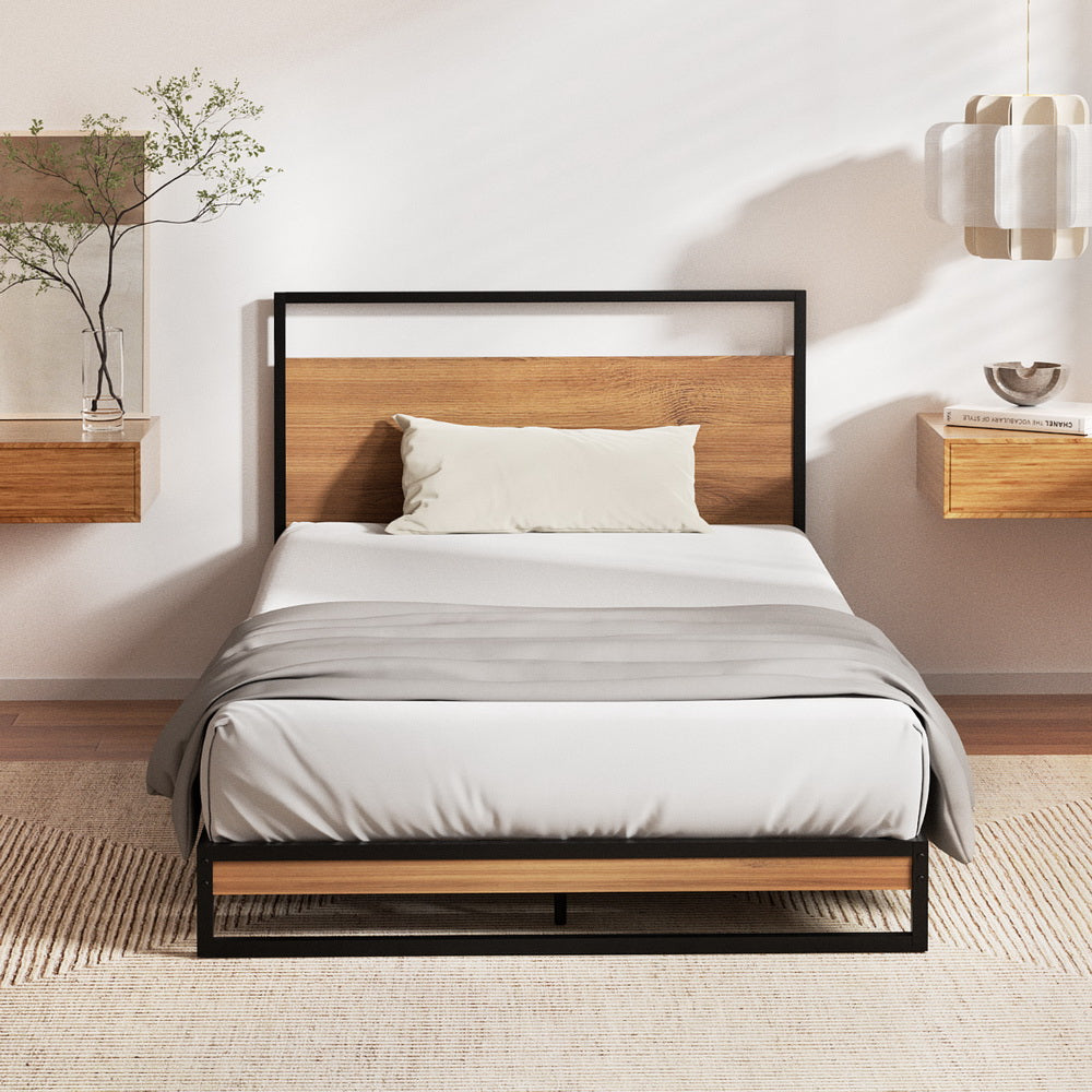 Metal Bed Frame Single Size Beds Platform with Mattress