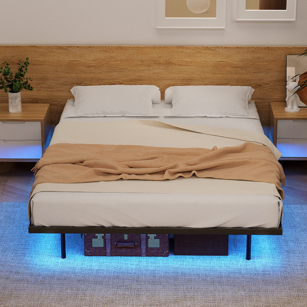 Double Bed Frame,Floating Metal Bed Frame with Smart LED Lights - Sturdy Metal Platform Bed Base, Silent Design, Tool-Free Assembly, 300KG Capacity for Home/Hotel/Master Bedroom閳