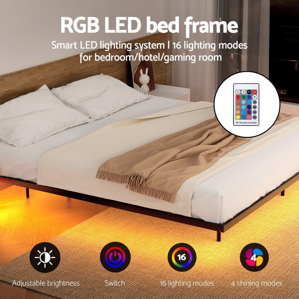 King Bed Frame,Floating Metal Bed Frame with Smart LED Lights - Sturdy Metal Platform Bed Base, Silent Design, Tool-Free Assembly, 300KG Capacity for Home/Hotel/Master Bedroom閳