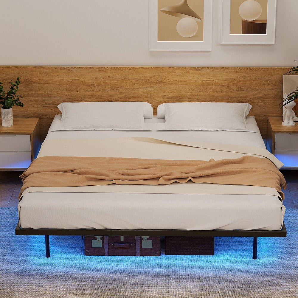 King Bed Frame,Floating Metal Bed Frame with Smart LED Lights - Sturdy Metal Platform Bed Base, Silent Design, Tool-Free Assembly, 300KG Capacity for Home/Hotel/Master Bedroom閳