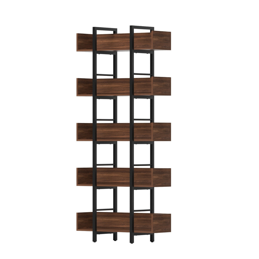Artiss Bookshelf 5-Tier Bookcase Display Shelves Metal Storage Stand Rack Walnut