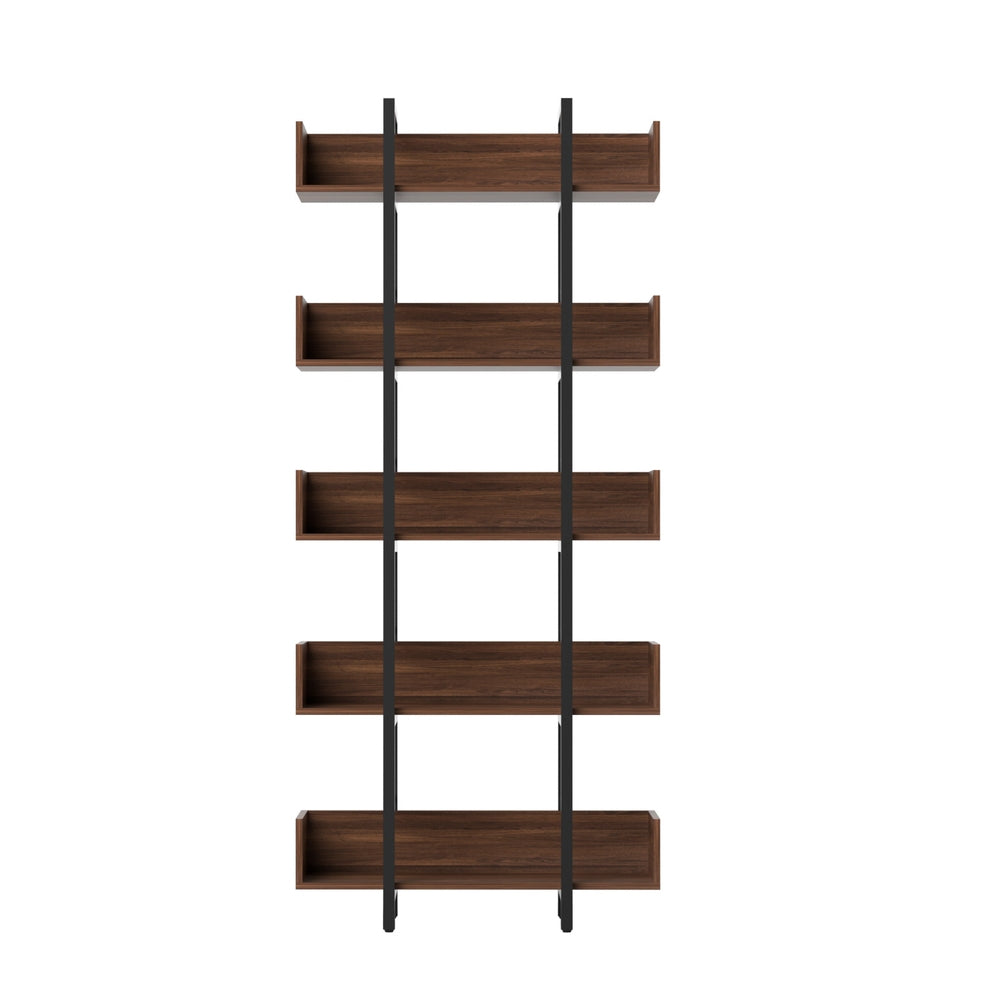 Bookshelf 5-Tier Bookcase Display Shelves Metal Storage Stand Rack Walnut