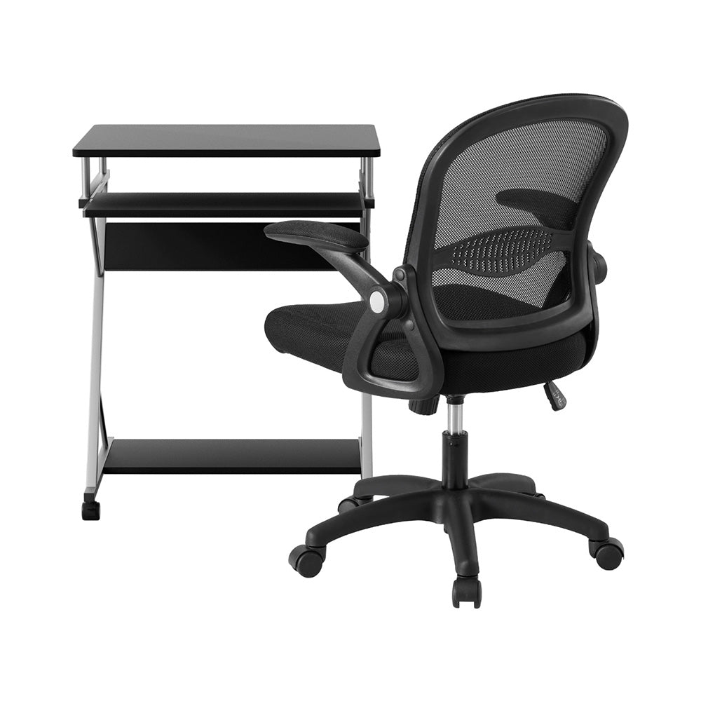 Computer Desk Mesh Office Chair Set Desks with Keyboard Shelf Try Black