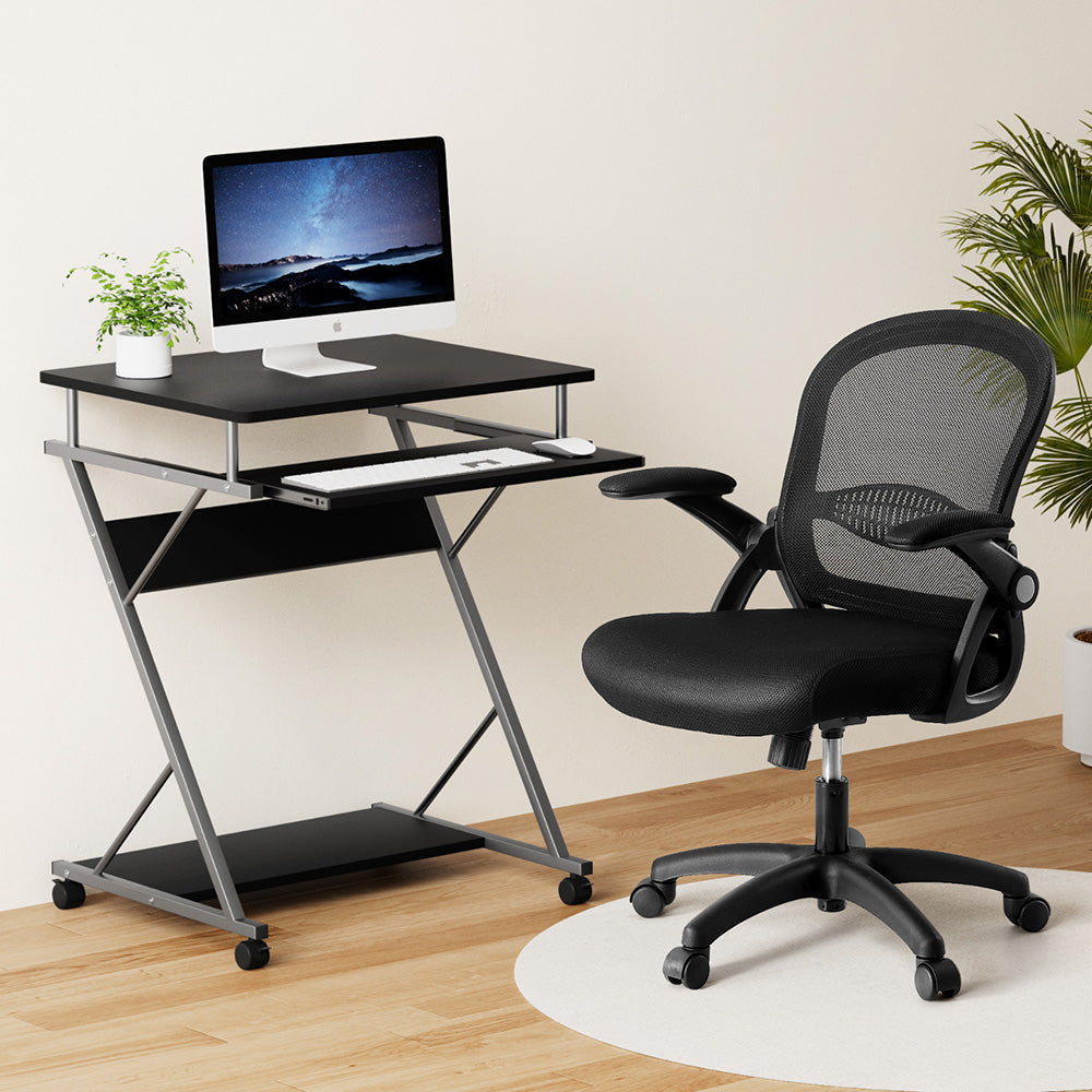 Computer Desk Mesh Office Chair Set Desks with Keyboard Shelf Try Black