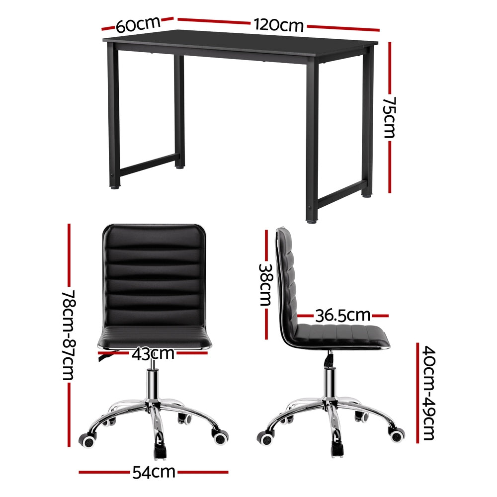 Computer Desk 120cm Executive Office Chairs Set PU Leather Low Back Black