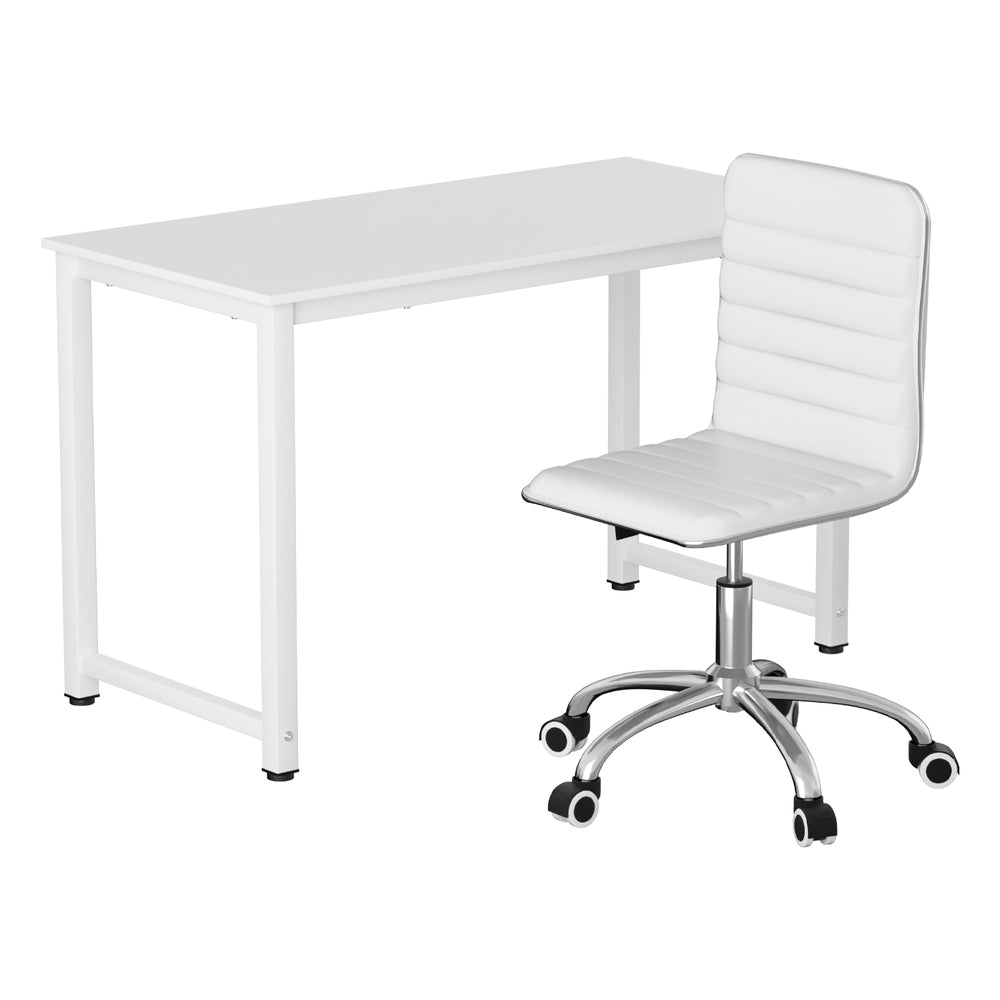 Computer Desk 120cm Executive Office Chairs Set PU Leather Low Back White