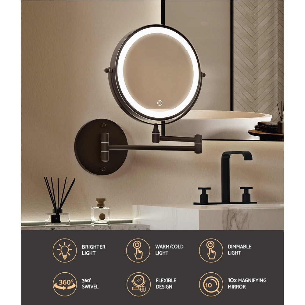 Extendable Makeup Mirror 10X Magnifying Double-Sided Bathroom Brown